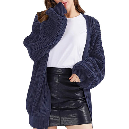 Womens Winter Pullover Damen Long-sleeved Solid Color Knitted Button Cardigan Sweater Jacket Strickjacken Damen Nuevo En Abrigos
