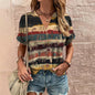 New Vintage Women's T-Shirt Summer V-Neck Short Sleeve Tee Casual Harajuku Stripe Print T Shirt for Women Streetwear Pullover