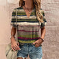 New Vintage Women's T-Shirt Summer V-Neck Short Sleeve Tee Casual Harajuku Stripe Print T Shirt for Women Streetwear Pullover