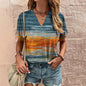 New Vintage Women's T-Shirt Summer V-Neck Short Sleeve Tee Casual Harajuku Stripe Print T Shirt for Women Streetwear Pullover
