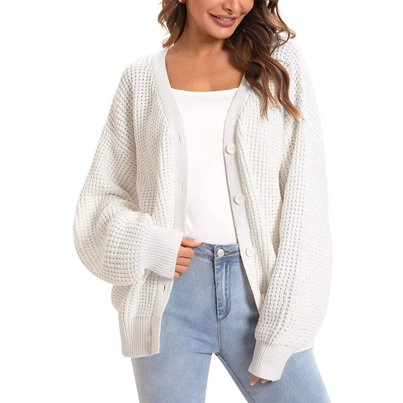 Womens Winter Pullover Damen Long-sleeved Solid Color Knitted Button Cardigan Sweater Jacket Strickjacken Damen Nuevo En Abrigos