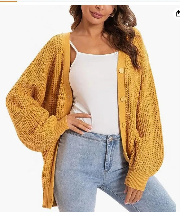 Womens Winter Pullover Damen Long-sleeved Solid Color Knitted Button Cardigan Sweater Jacket Strickjacken Damen Nuevo En Abrigos