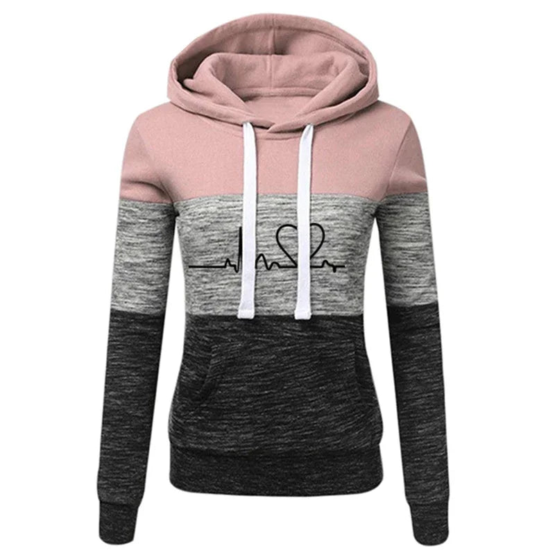 Women Tracksuit Printing Hooded Sweatshirt Sweatpant Color Block Versatile Casual Jogging Pullovers Sport Trousers Outfits S-3XL
